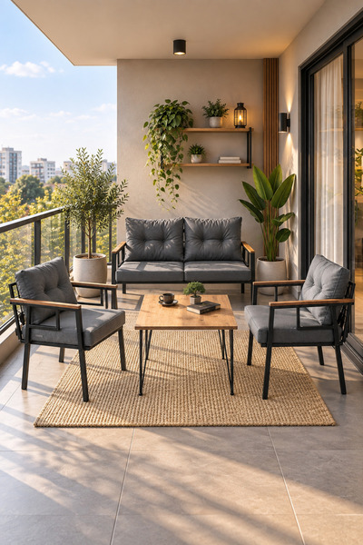 Evdemo Saye Metal Bahçe Balkon Oturma Takımı 2+1+1+Orta Sehpa Antrasit