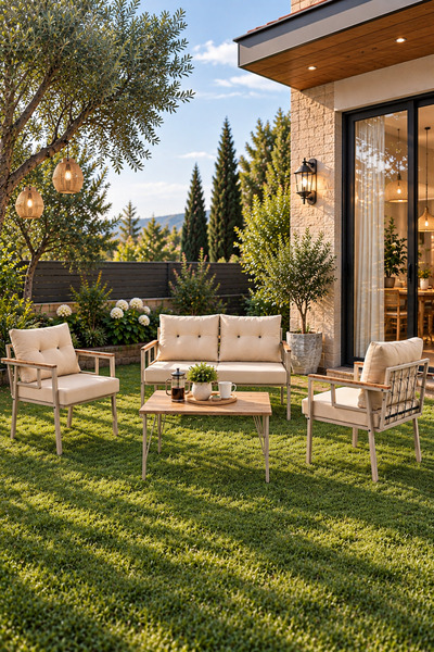Evdemo Saye Metal Bahçe Balkon Oturma Takımı 2+1+1+Orta Sehpa Cappuccino
