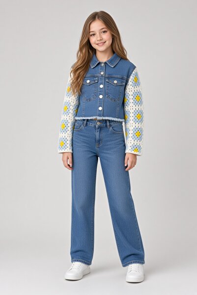 JELİBOOM Girls' Set with Sleeve Knitting Detail
