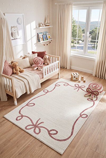 venucci home & living Quincey Bukleli Yumuşak Peluş Post Pembe Çocuk Odası Ha...