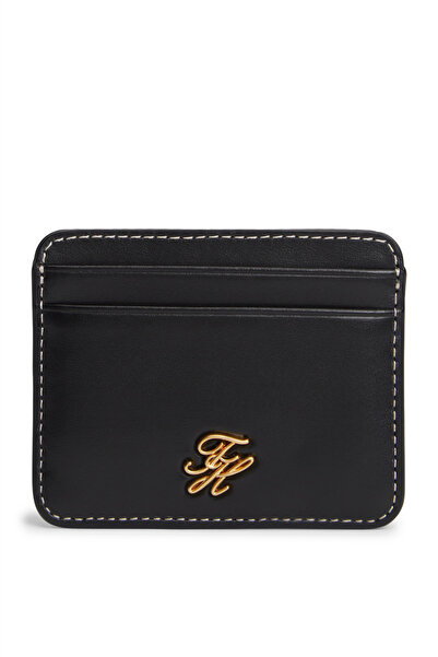 Tommy Hilfiger Th Script Leather Cc Kadın Kartlık Siyah