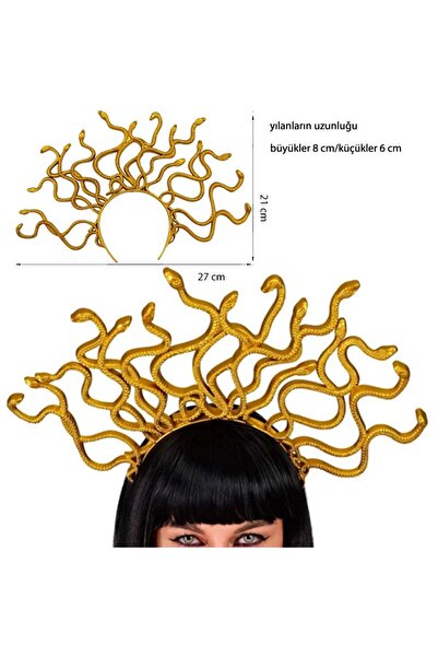 partidolu Halloween 16 Yılan Başlı Plastik Medusa Tacı Altın Renk 21x27 Cm 1 ...