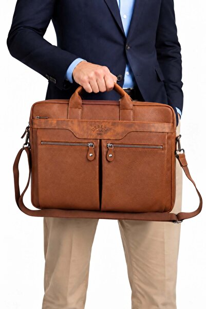 deri,se club Unisex Multi-Compartment Shoulder Strap Tan Color 15.6 Inch Brie...