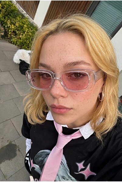 MACERATİ Chunky Frame Vintage Clear Pink Sunglasses