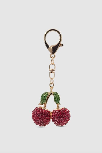 Wuclo Lobster Clip Stone Green Leaf Cherry Bag Charm Red
