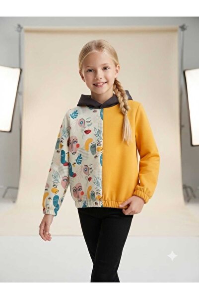 Hilal Akıncı Kids Kız Çocuk Mavi Baskılı Kapüşonlu Sweatshirt