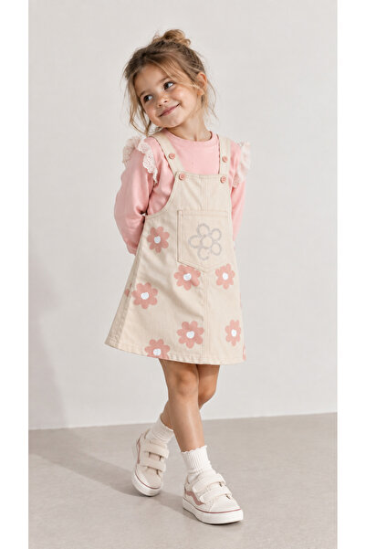 NOTA KİDS Girls Floral Print Gilet Dress Set – Lace Sleeve Pullover Sweatshir...