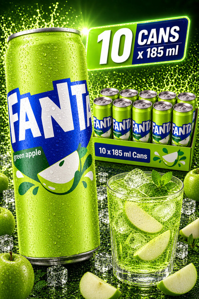 Fanta Bautura racoritoare carbogazoasa, 10x185ml, Green Apple, aroma de mar v...