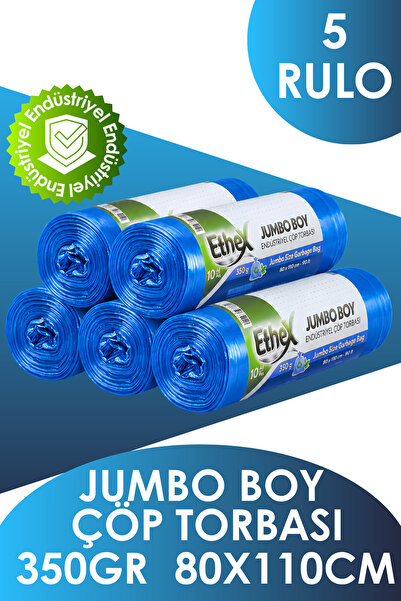 Ethex Endüstriyel Jumbo Boy Çöp Torbası/poşeti(10 ADET 350GR 80 X 110CM 90LT ...