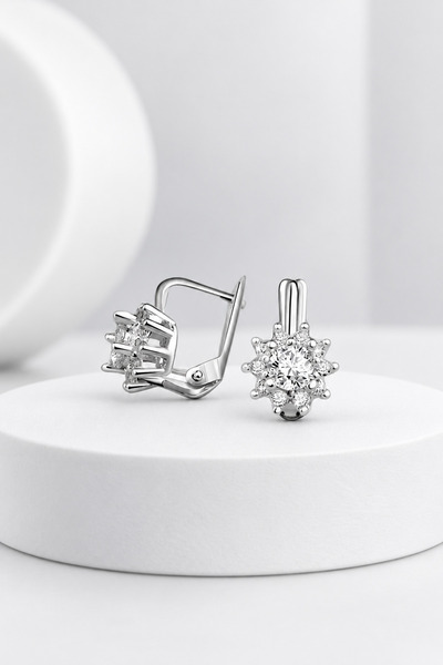 jelux silver Gümüş 925 Ayar Su Yolu Zirkon Taşlı Gümüş Küpe