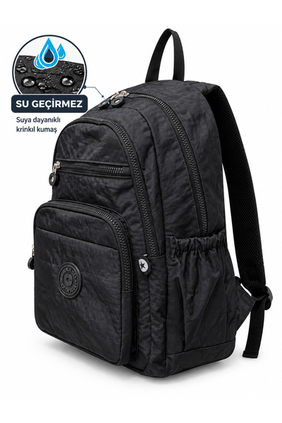 CAKARD Crinkle Fabric Multi-Compartment School Backpack – Middle School High School College Daily Bag