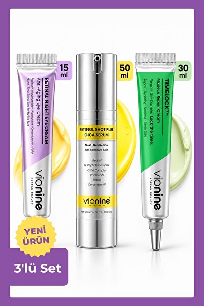 Vio nine Vionine 3’lü Cilt Yenileme ve Bariyer Bakım Seti - Retinol Serum + Göz Kremi + Madeca Krem