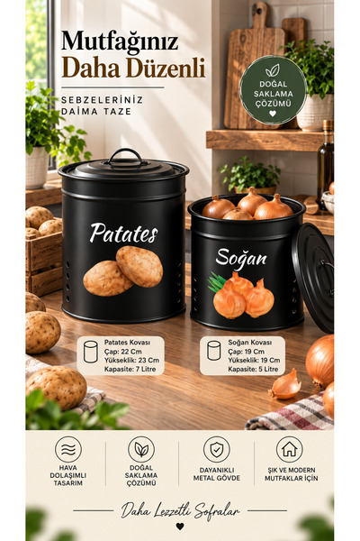 hemlife 2 Katlı Metal Kapaklı Metal Patates Soğan Kovası - Sebzelik - Patates...