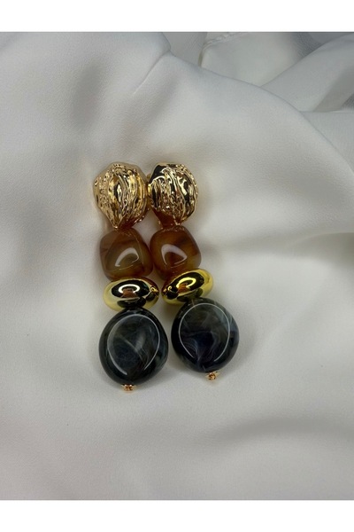 Goldensisters Jewelry Gold detaylı kahverengi ve antrasit renkte boncuklu sar...