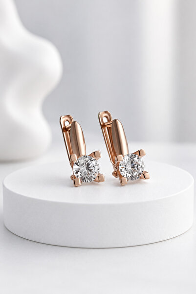 jelux silver 925 Ayar Kadın 4.5 Mm Rose Renkli J Gümüş Küpe