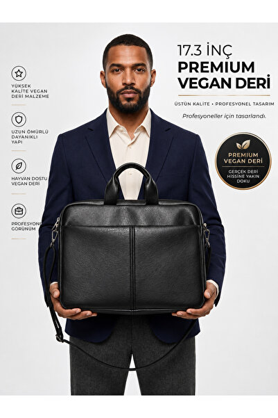 başkent çanta Laptop Bag with Leather Document Compartment, 17.3 Inch Large S...