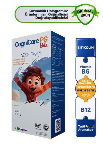 cognicare PS KIDS Fosfotidilserin, Sitikolin , Vitamin B6 ve B12 Şurup 150ml