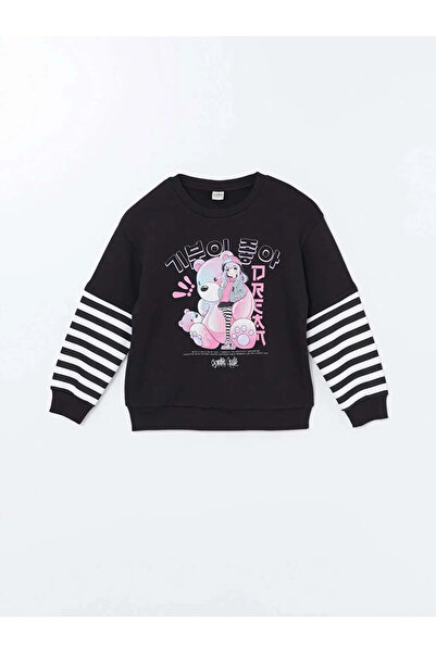 LC Waikiki LCW Kids Siyah Bisiklet Yaka Kız Çocuk Kalın Sweatshirt
