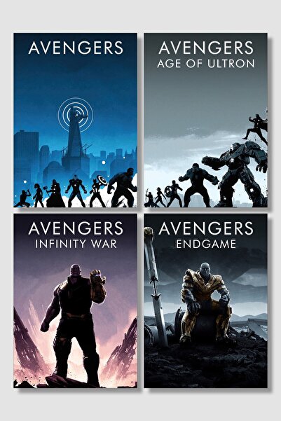 postick Marvel Avengers | Yenilmezler 4'lü Film Posteri Seti Yüksek Kaliteli ...