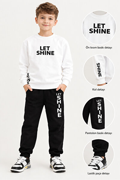 nazarbebe Boy's Let Shine Printed 2-Piece Tracksuit Set - Black White 25652