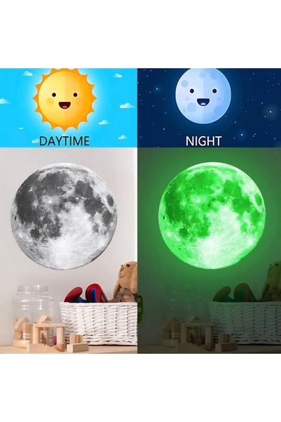 mertyavm Phosphorescent Wall Sticker 300 Pieces Glow-In-The-Dark Moon and Star Set Children's Room Wall Decoration
