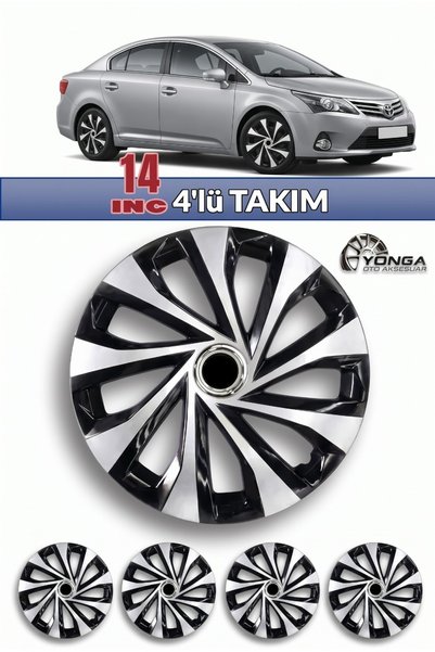 YONGA OTO AKSESUAR TOYOTA AVENSİS 14 İnç Jant Kapağı 4'lü Set Siyah Gümüş + 4 Amblem + 8 Cırt Kelepçe