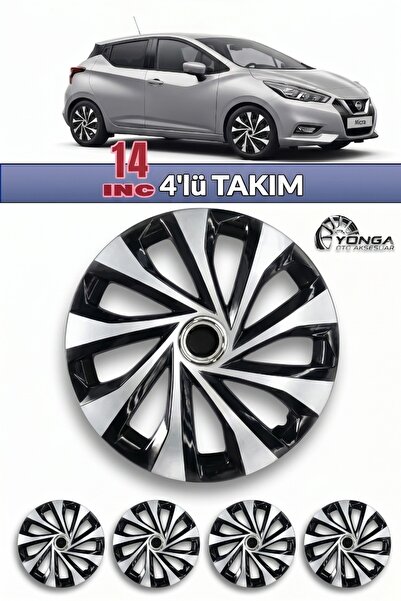 YONGA OTO AKSESUAR NİSSAN MICRA 14 İnç Jant Kapağı 4'lü Set Siyah Gümüş + 4 A...