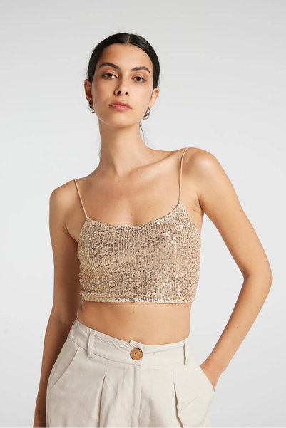 diğer1234 Ροζ Crop Top Με Παγιέτες
