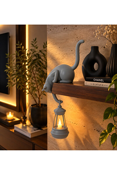 Hediye24 Modern & Şık - Minimalist Kedi Tasarımlı Dekoratif Raf Lambası – Gec...