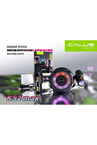calus Bluetooth Karaoke Speaker K52 Max 2 Wireless Mics RGB Lights USB/SD/AUX EQ