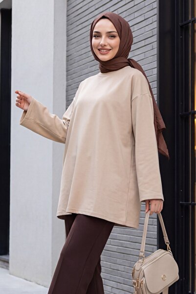 Modamorfo تونيك قطني ممشط بياقة مستديرة - لون مينك فاتح