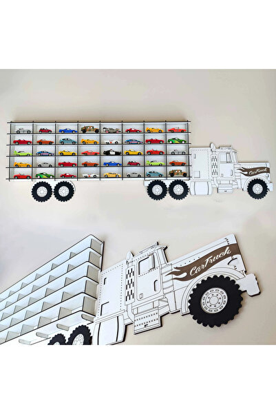 Woodbu Tır Modeli Ahşap Beyaz 40 Araçlık Hobi Araba Rafı