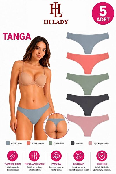 Hilady PACK OF 5 STRING TANGA COTTON DARK SOFT PANTIES