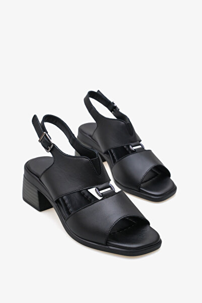 İNNA Hazel Women's Genuine Leather Heeled Sandals - Black
