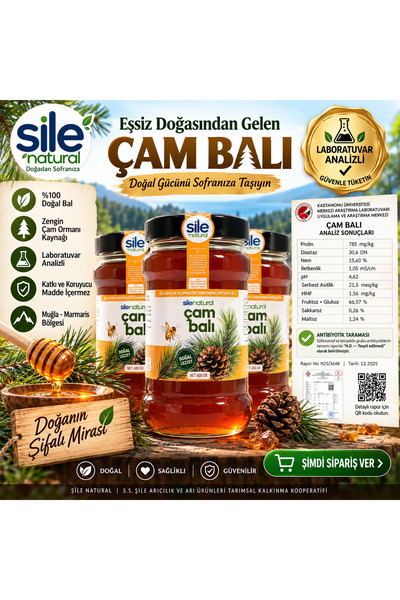 Şile Natural Ham Çam Balı 400 g | Muğla Marmaris Bölgesi | Laboratuvar Analizli