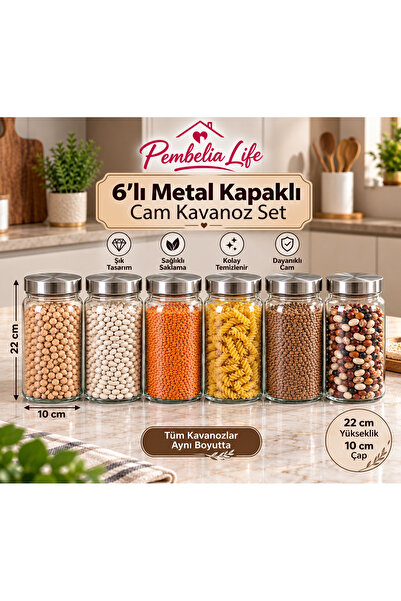 Pembelia Life مجموعة من 6 برطمانات زجاجية معدنية محكمة الغلق سعة 1300 سم مكعب...