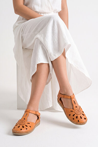 İNNABUTİKK Alafre Women's Genuine Leather Casual Shoes - Tan