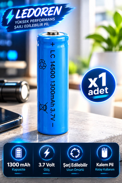 L'eDoren 1300 Mah 3.7 V Şarj Edilebilir AA Kalem Pil Lc 14500 Şarj Edilebilen...