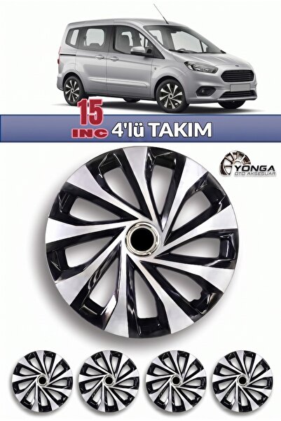 YONGA OTO AKSESUAR FORD COURİER 15 İnç Jant Kapağı 4'lü Set Siyah Gümüş + 4 A...