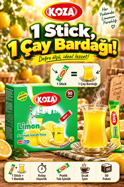 Koza Gurmelerin Seçimi Pratik Lezzet Limon Aromalı Oralet Tek İçimlik Premium İçecek Tozu 50 Stick