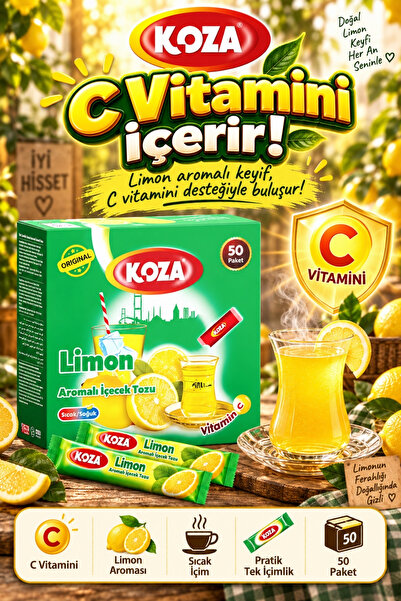 Koza Gurmelerin Seçimi Pratik Lezzet Limon Aromalı Oralet Tek İçimlik Premium İçecek Tozu 50 Stick