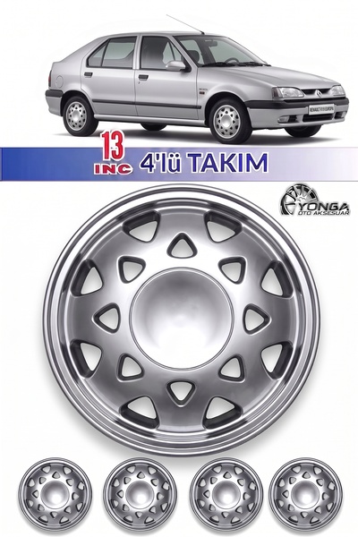 YONGA OTO AKSESUAR RENAULT R19 EUROPA 13 İnç Jant Kapağı 4'lü Set Gümüş + 4 A...