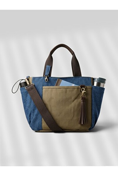 MOKA pasaj UNI Tote Mumlu Kanvas ve Denim Omuz ve El Çantası (uzun ayarlanabi...