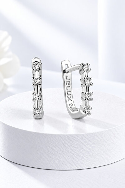 jelux silver Gümüş 925 Ayar Sıralı Zirkon Taşlı Küpe