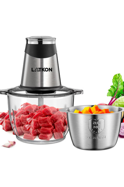 LATKON Tocător Electric AMJ-217A, 400W, 2 Boluri Mixte (Sticlă și Inox), Capa...