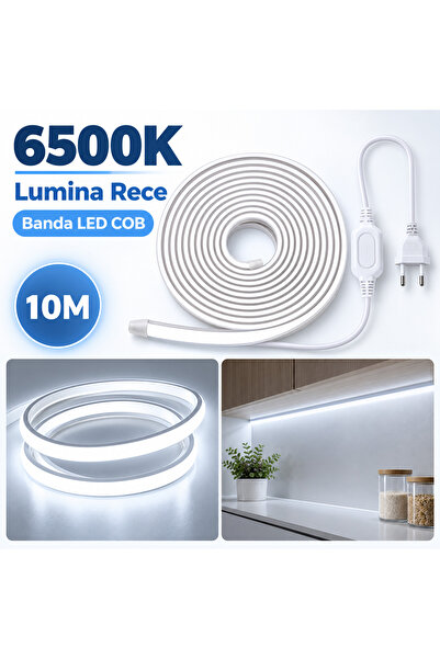 proled Bandă LED COB Flex 10m, 220V, IP65, 10W/m, 1000lm/m, lumină rece 6500K...