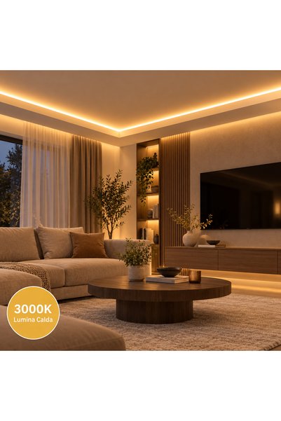 proled Bandă LED COB 10m, 220V, 3000K Lumină Caldă, IP65, 10W/m, 1000lm/m, Kit cu Alimentator