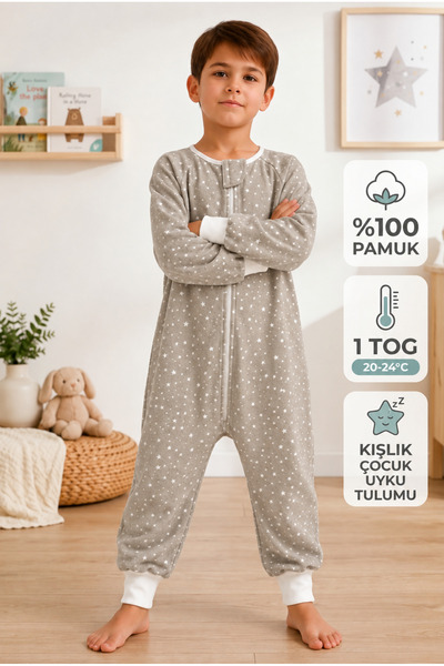 RUKİYE YAVUZ Pamuk Pazen Pamuk Pazen Ayaklı Çocuk Uyku Tulumu %100 Pamuk Paze...