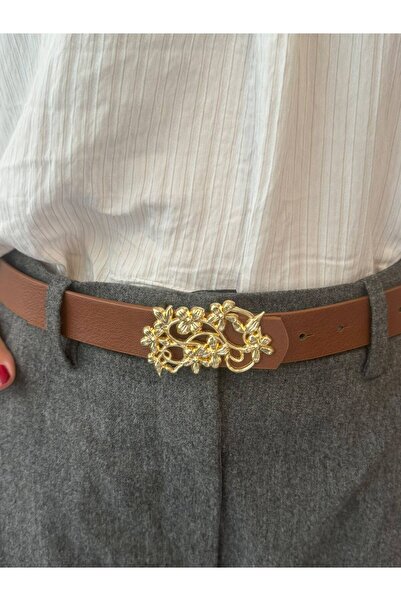 LİA KEMER Women's Gold Daisy Patterned Buckle Belt Waist Belt Coat Belt Dress...
