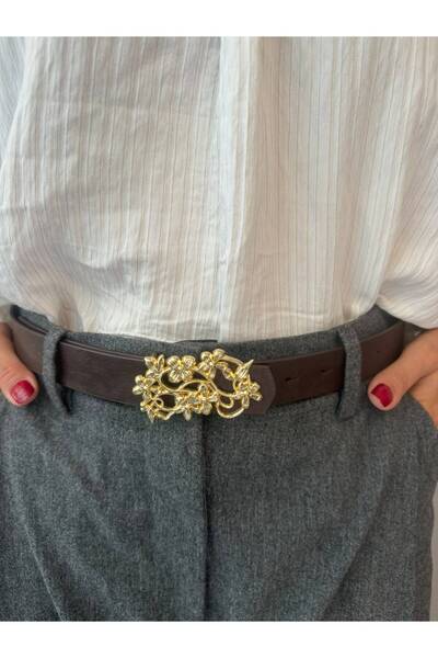 LİA KEMER Women's Gold Daisy Patterned Buckle Belt Waist Belt Coat Belt Dress...